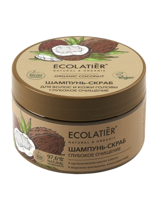 Шампунь-скраб для волос и кожи головы Ecolatier Organic Coconut "Глубокое Очищение, 300 мл