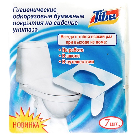 Индивидуальные туалетные покрытия на унитаз Tibe Fresh Mint, одноразовые бумажные, 7 шт