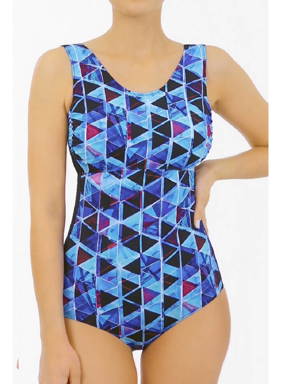 Женский купальник после мастэктомии слитный Camelia 2383, синий, черный, геометрия